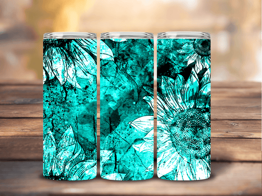 Teal sunflower 20 oz Skinny Stainless Tumbler