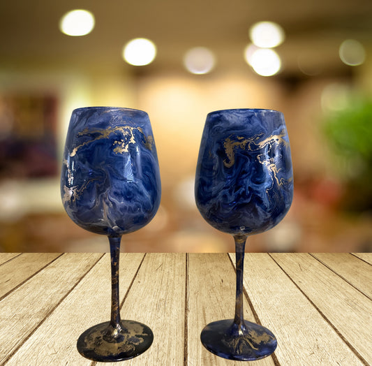 Alcohol ink swirled wine glass