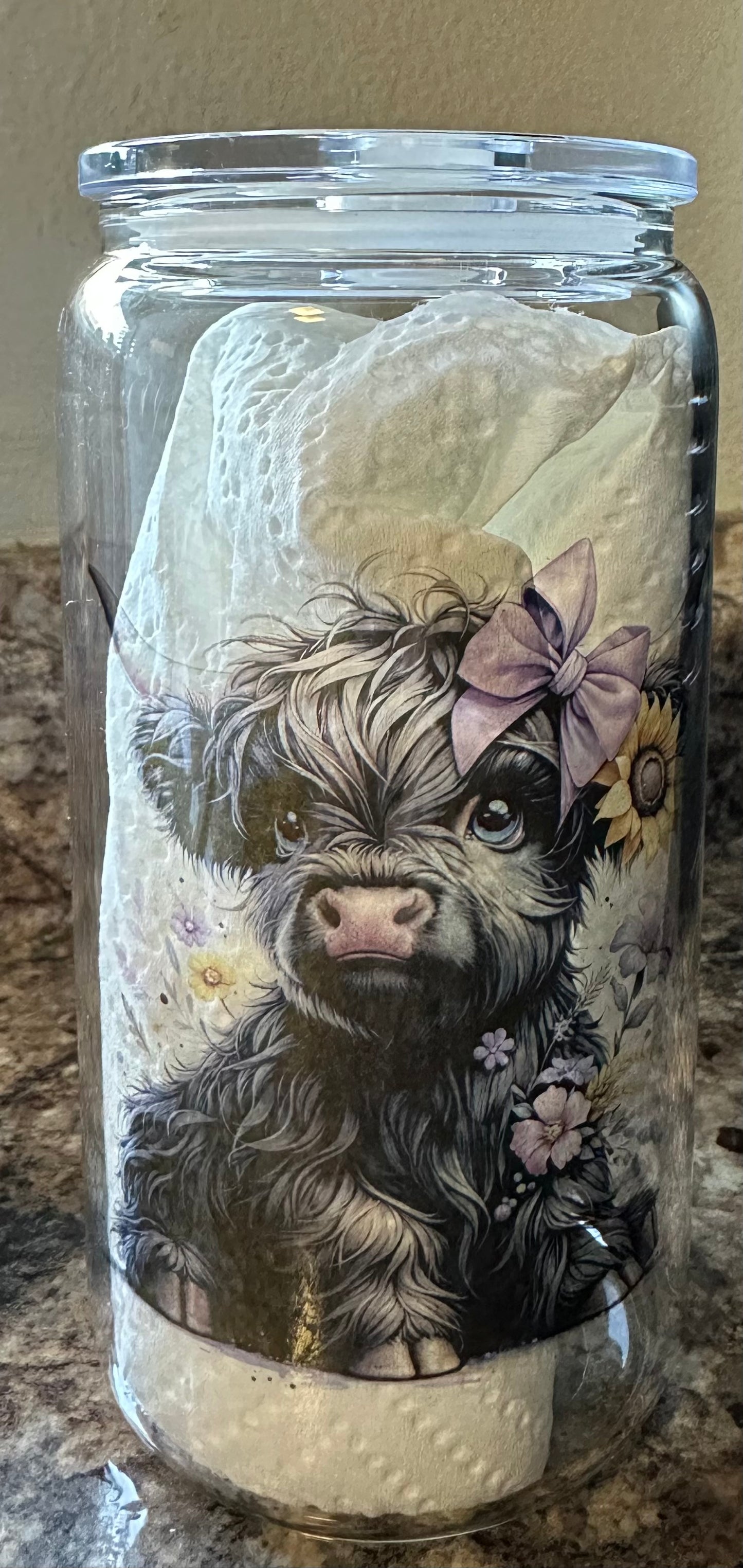 Black highland cow sunflower 16 oz Glass can